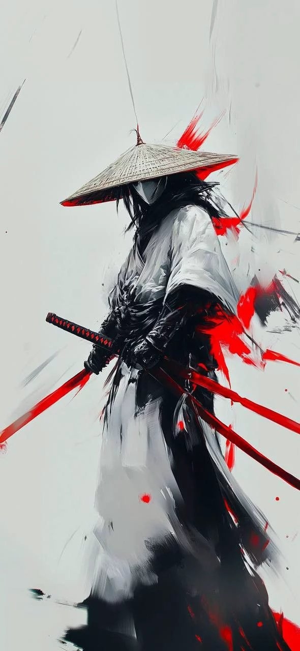 Dieses Kunstwerk verkörpert eine auffällige Verschmelzung von japanischer Tuschemalerei und zeitgenössischer digitaler Illustration