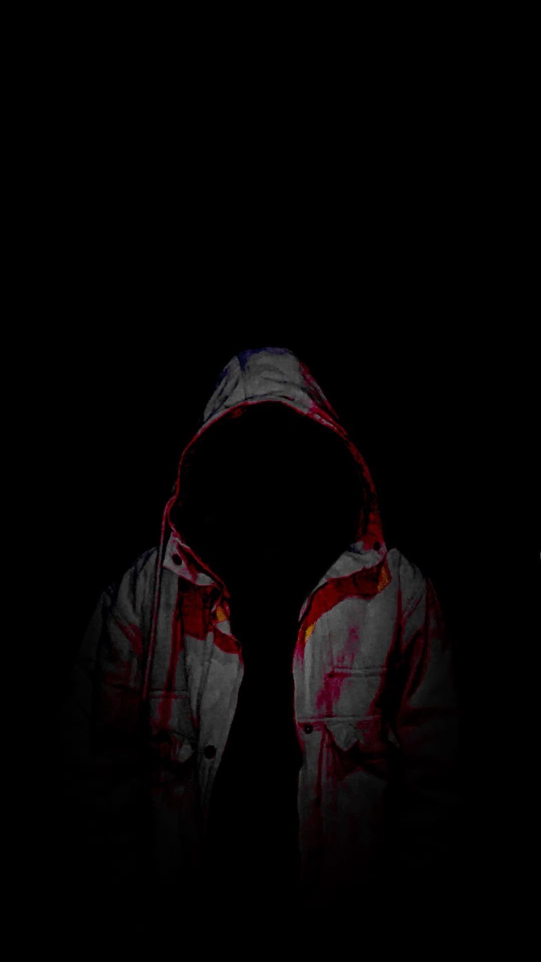 This image features a hooded figure in minimalist horror aesthetics