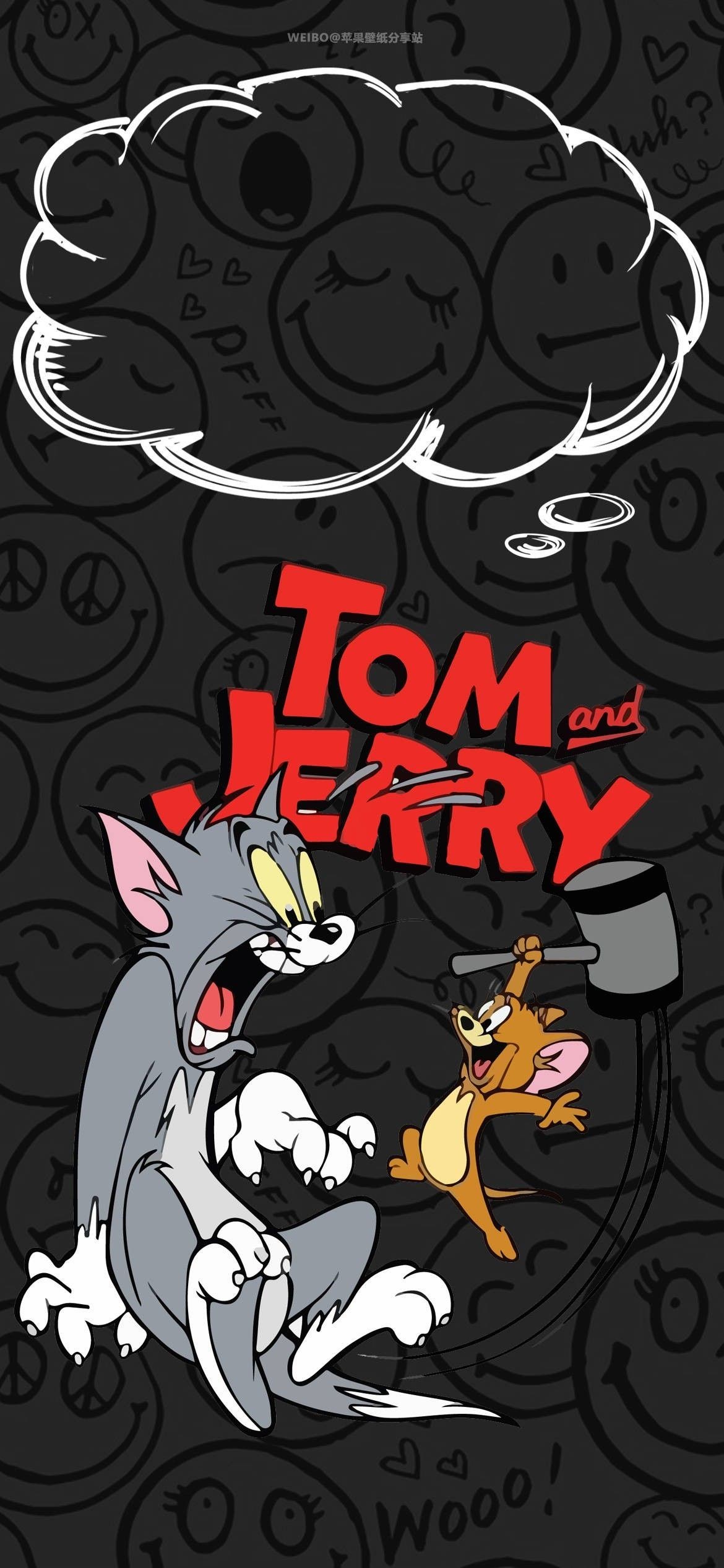 High-definition Tom and Jerry chasing emoji wallpaper is perfect for trend enthusiasts