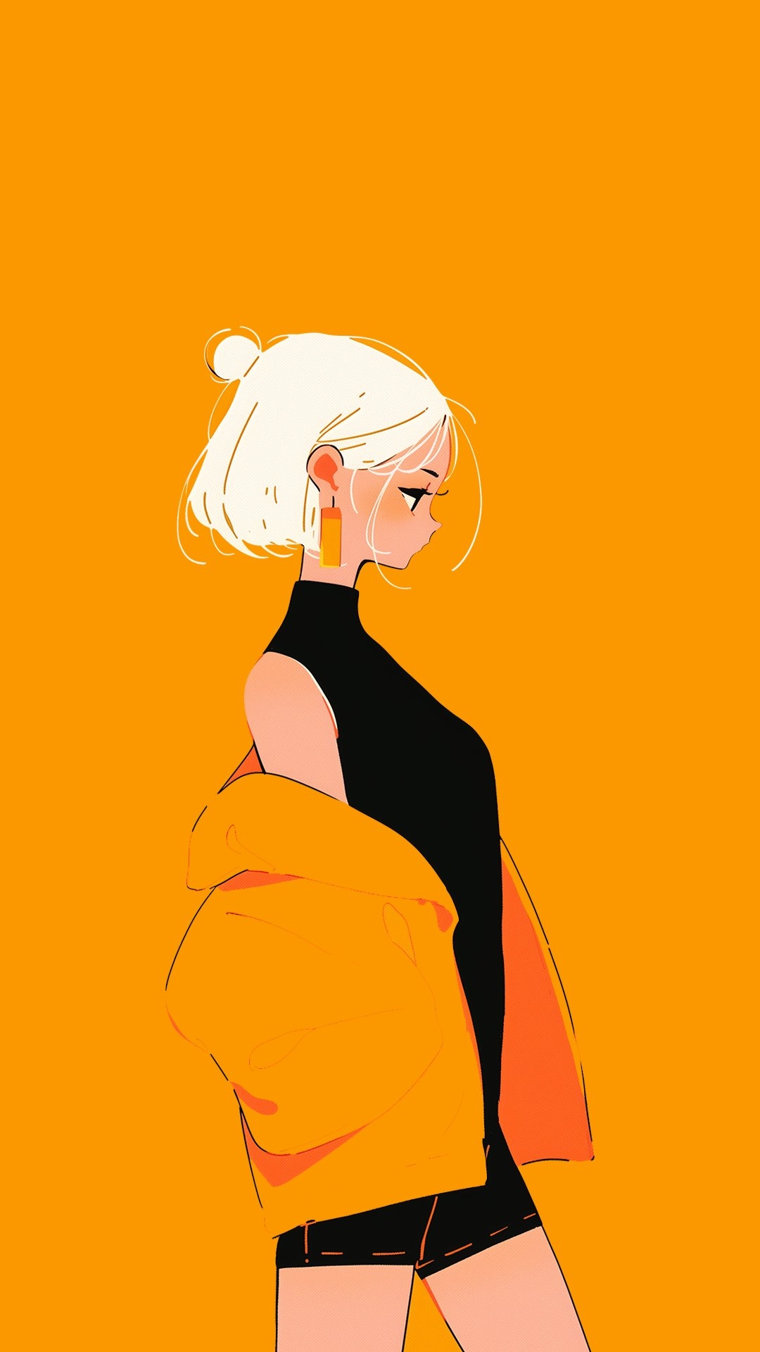 Fashionable female silhouette against a warm orange background