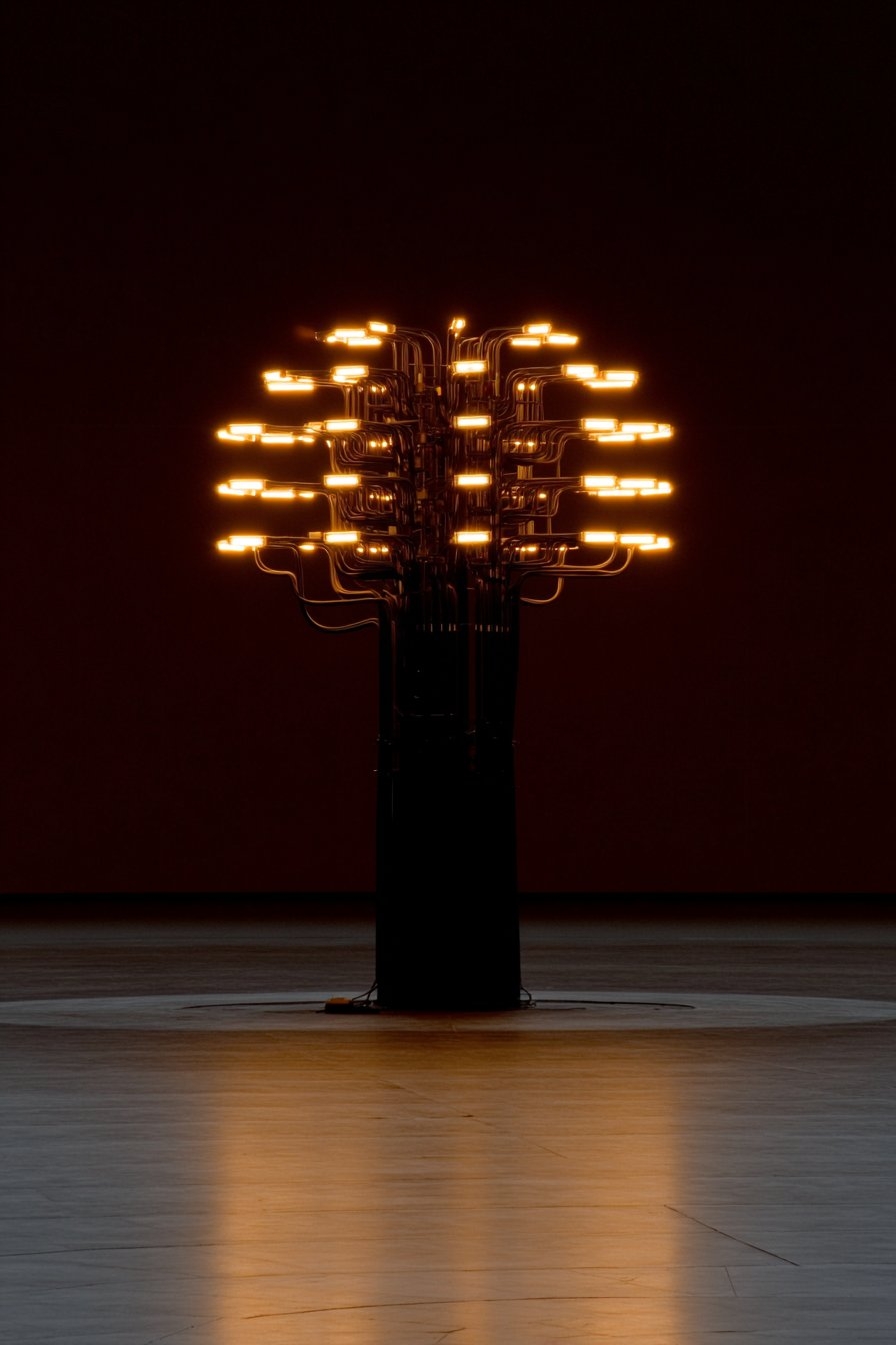 A unique light installation shaped like a mechanical tree
