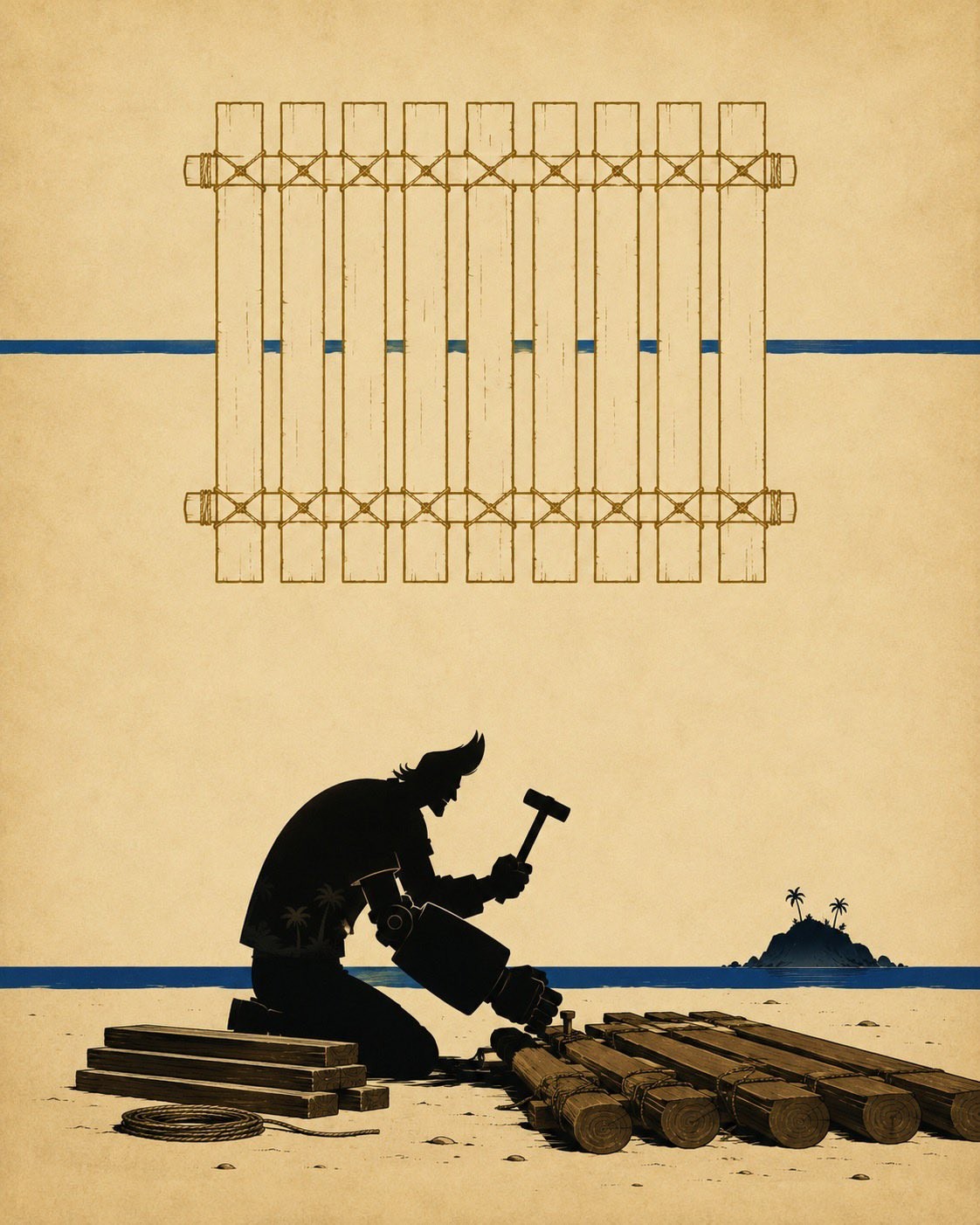 Silhouette art wallpaper showcases the hardworking theme of craftsmen building fences
