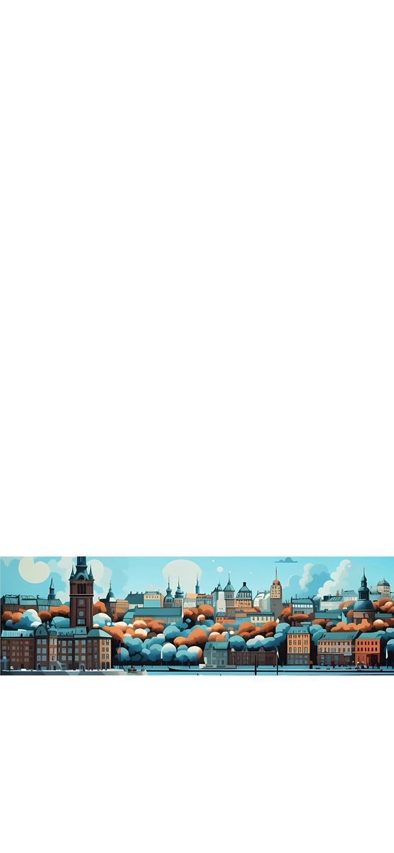 This illustration presents a charming European cityscape in a distinctive flat vector art style