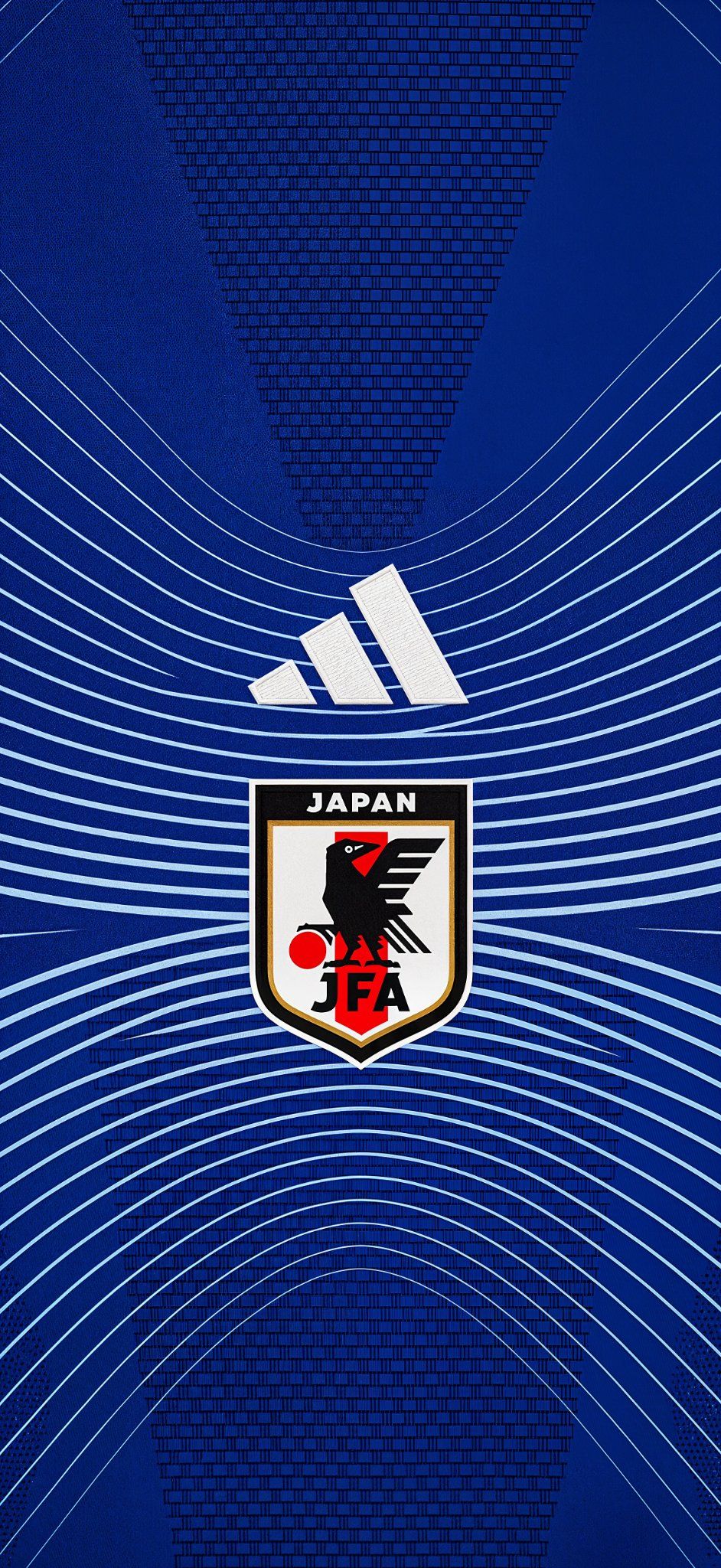 日本代表チームのユニフォームデザインは深い青の背景とアディダスのロゴが特徴です