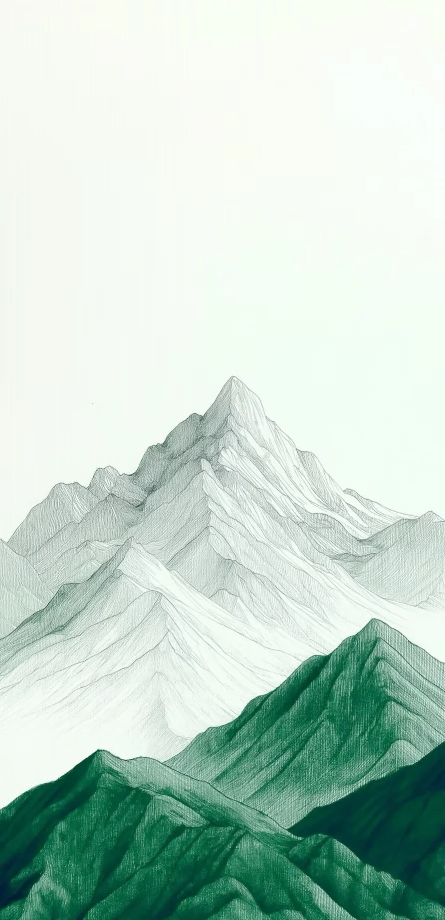 A delicate mountain illustration showcases layered heights and depths