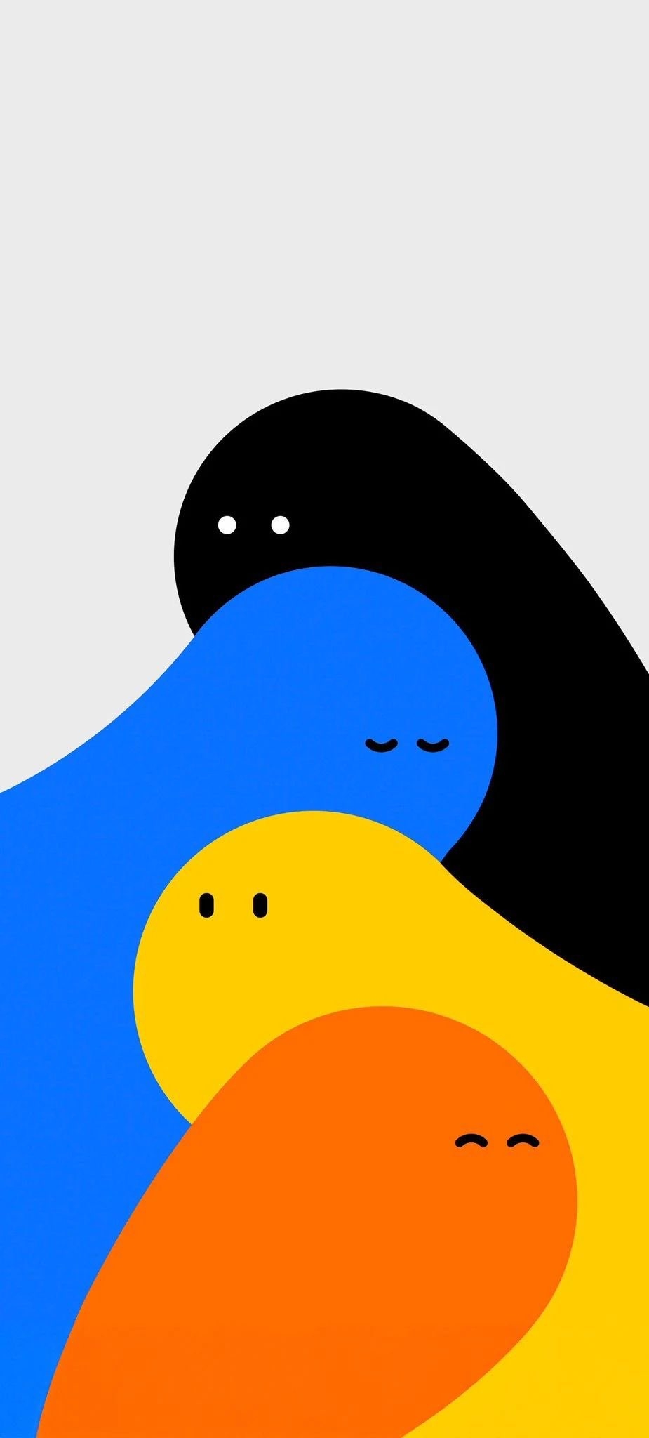 This is a colorful minimalist illustration depicting four stacked amorphous characters