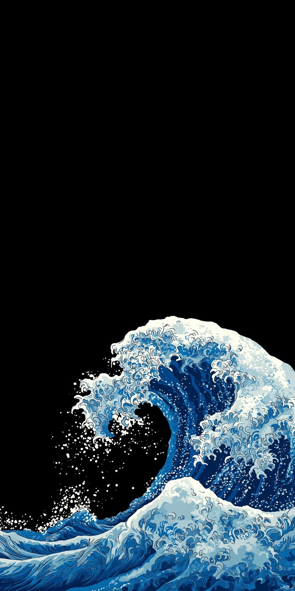 HD wallpaper of dynamic blue waves in ukiyo-e style