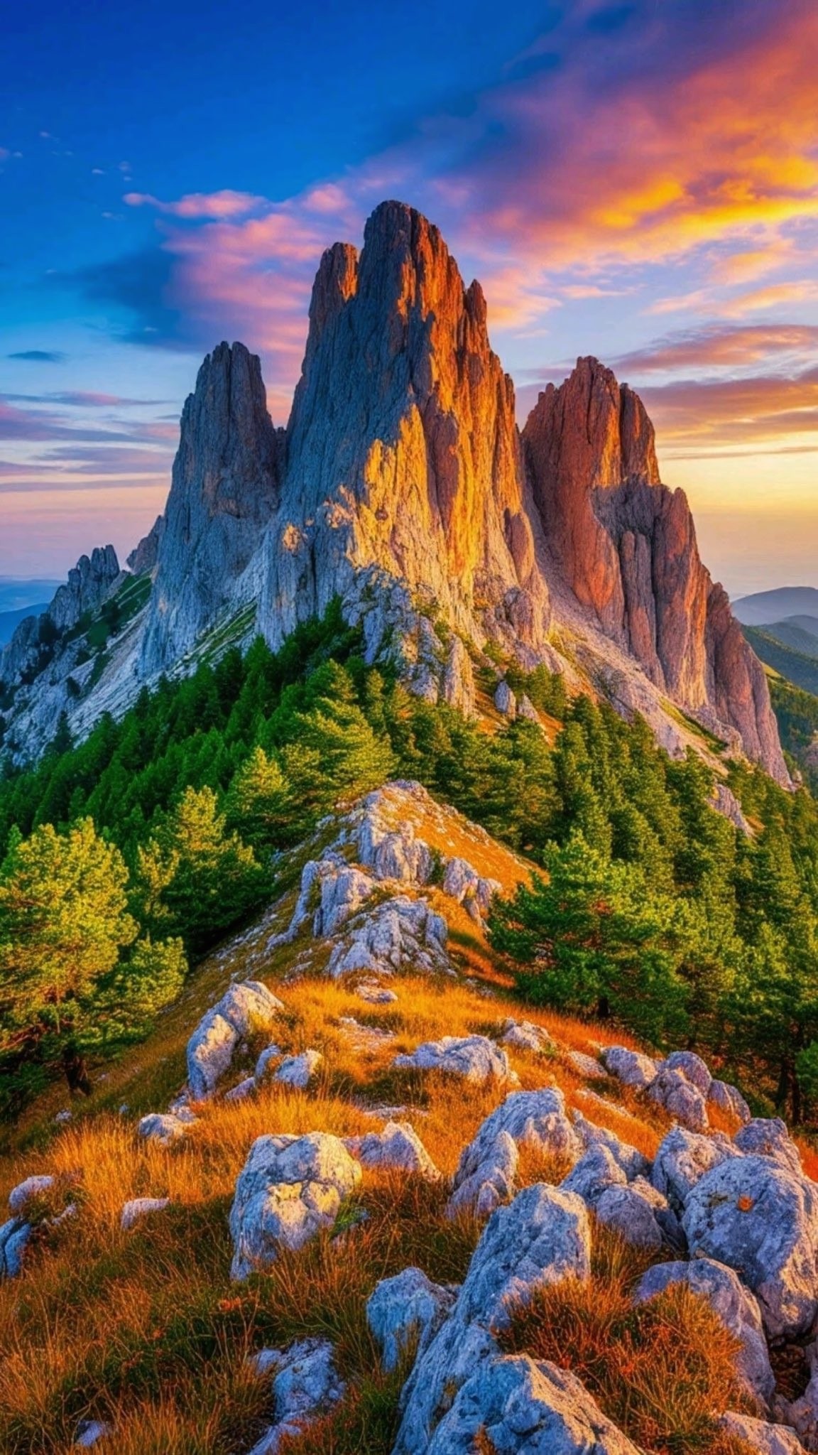 El fondo de pantalla de alta definición del panorama del atardecer en los Dolomitas es perfecto para pantallas de bloqueo o escritorios