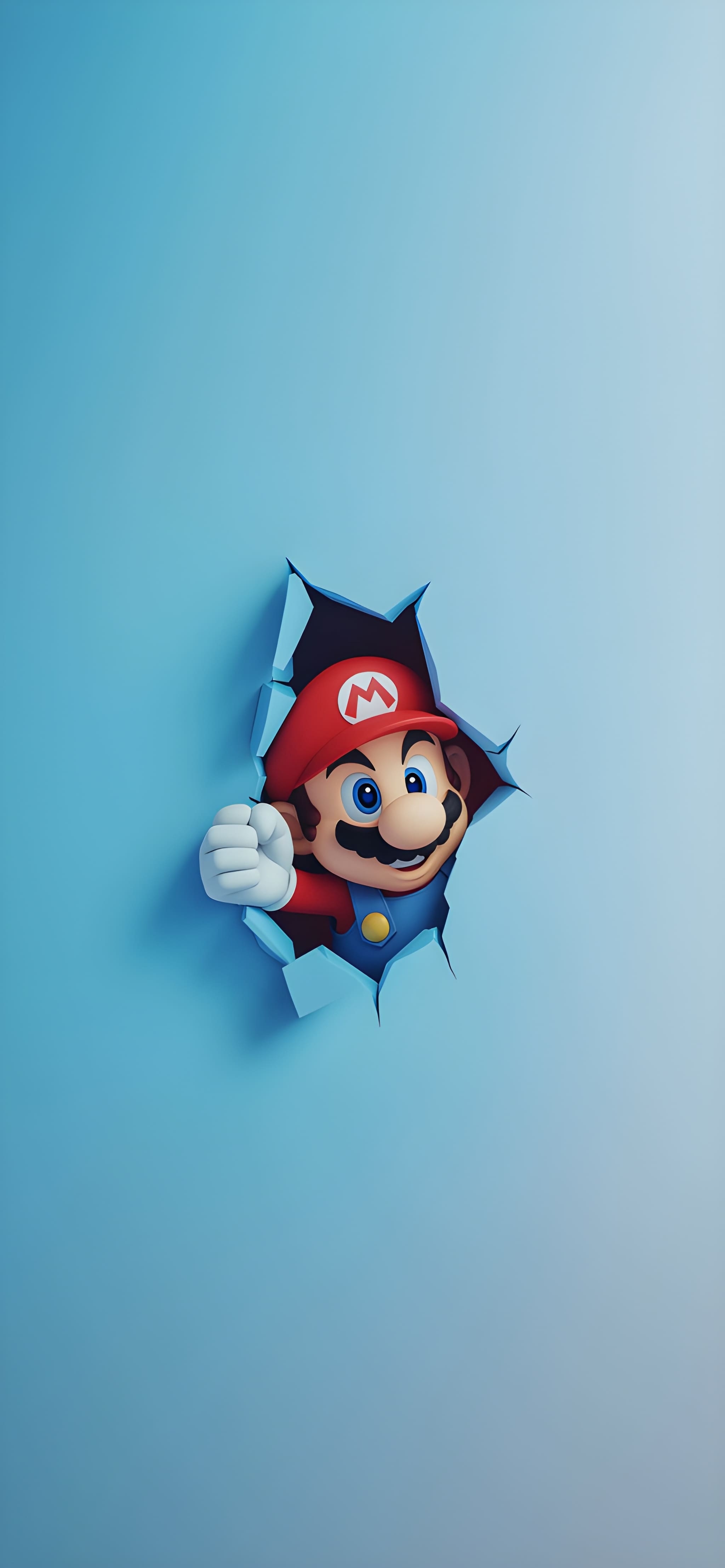 Mario atraviesa una pared azul, con un bonito sombrero rojo y overoles