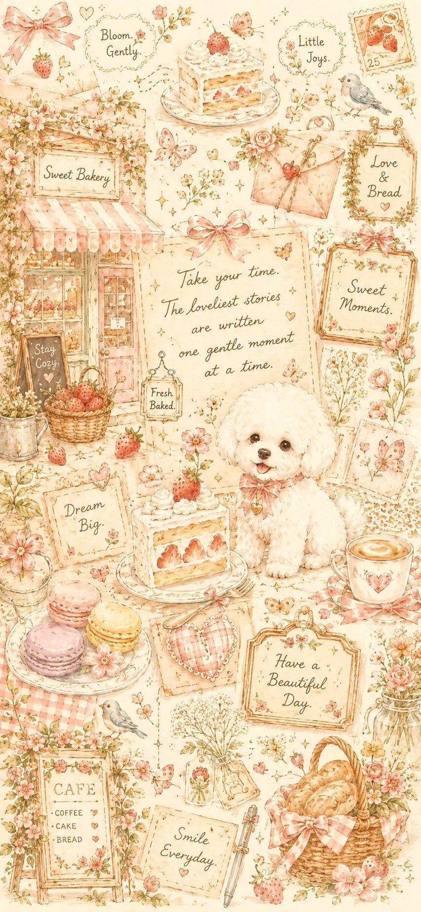 The watercolor aesthetic expands into dense overlapping illustrations across the entire canvas