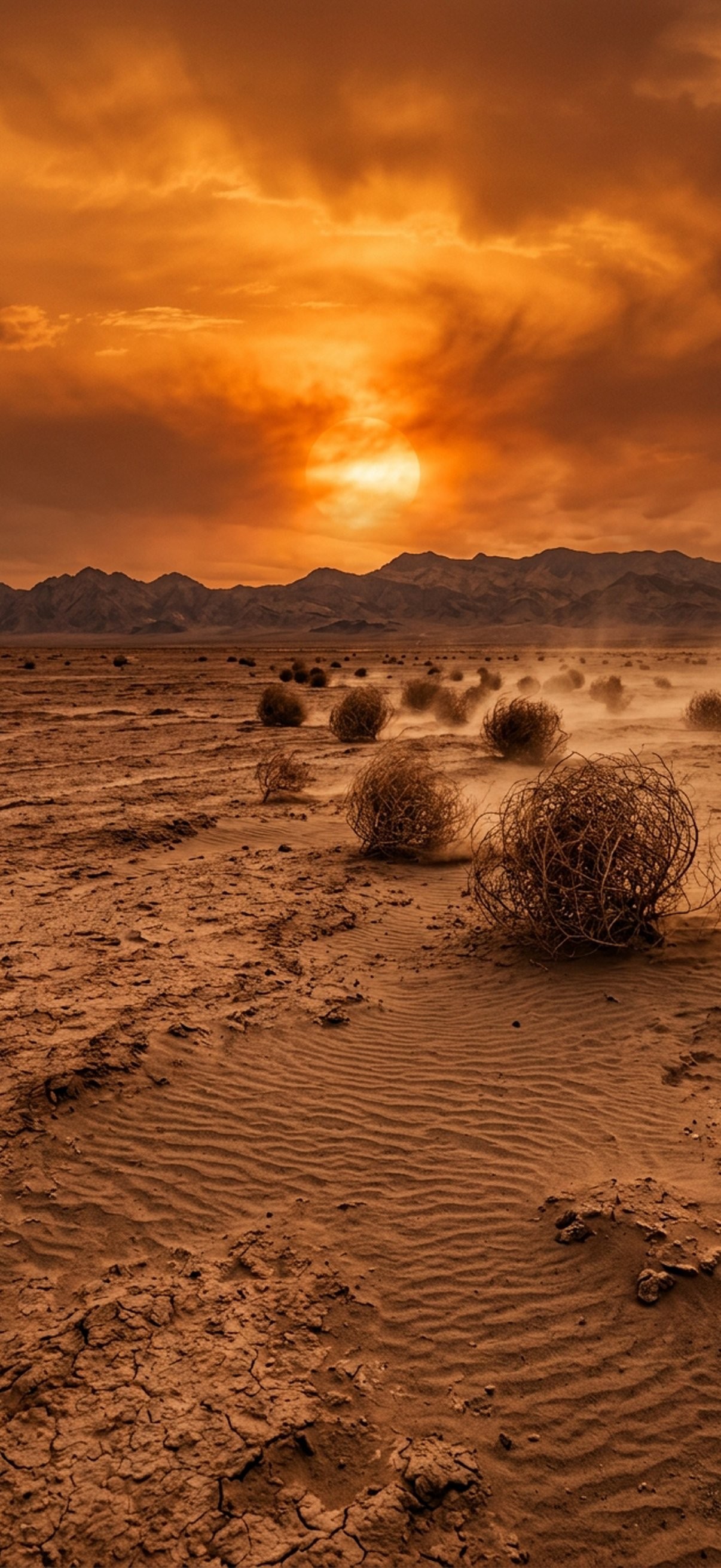 This tumbleweed desert sunset wallpaper is perfect for those who love an apocalyptic feel