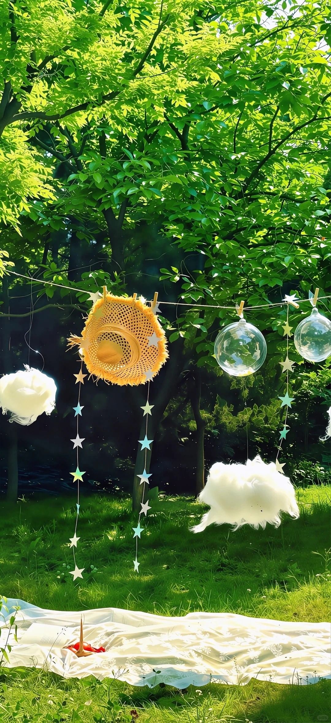 Fairytale installation and picnic in the forest