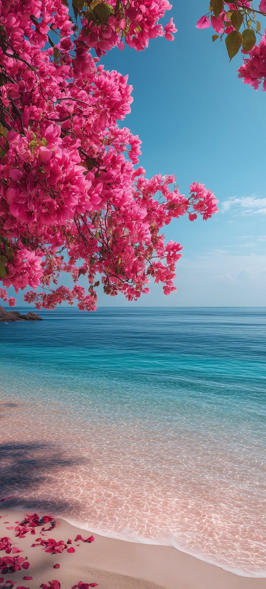 Der pinke Bougainvillea-Strand-Hintergrund ist perfekt für tropisch Urlaubs-Fans
