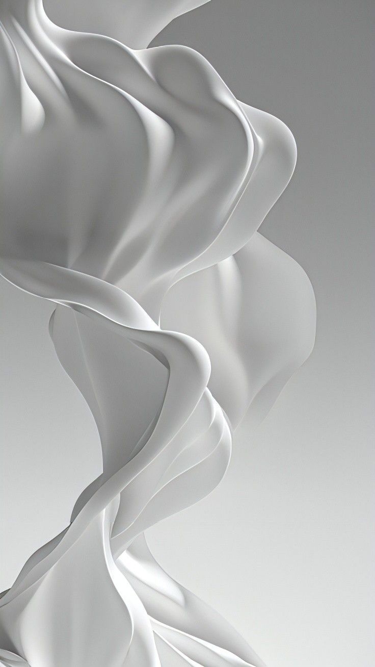 Minimalist 3D abstract composition showcases silk's flowing spiral form against a light gray background