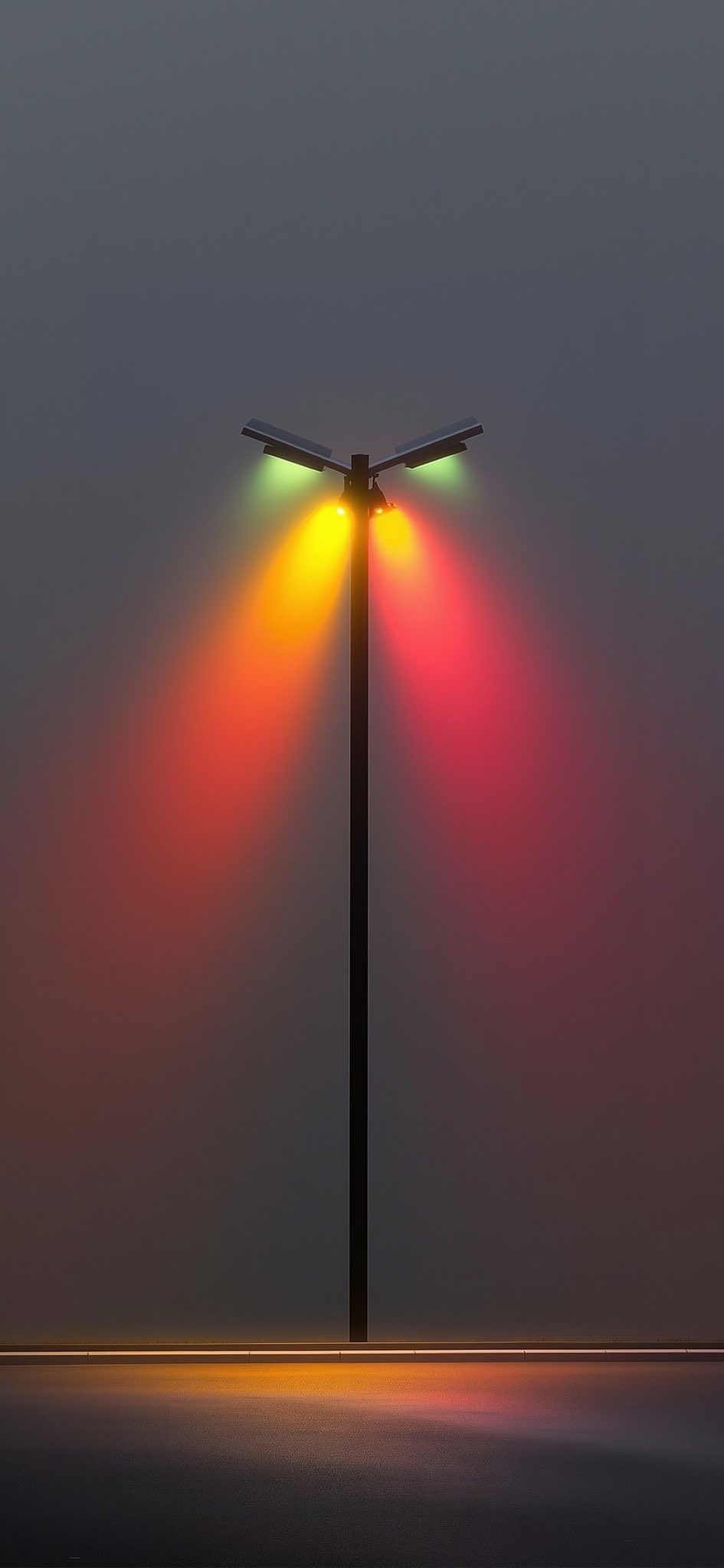 High-definition wallpaper of colorful street lamps in fog is perfect for surreal style phones