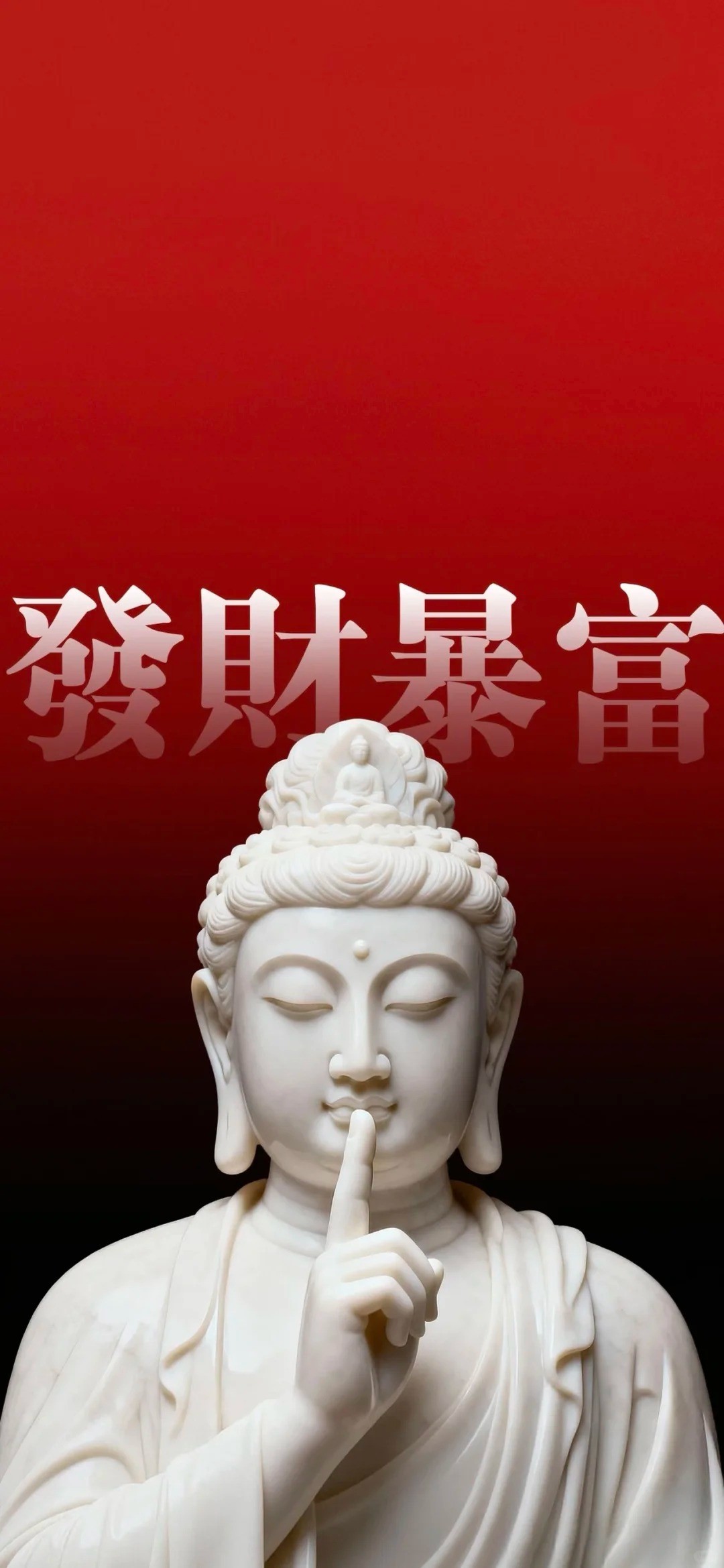 White Buddha statue with red gradient background wallpaper for blessings