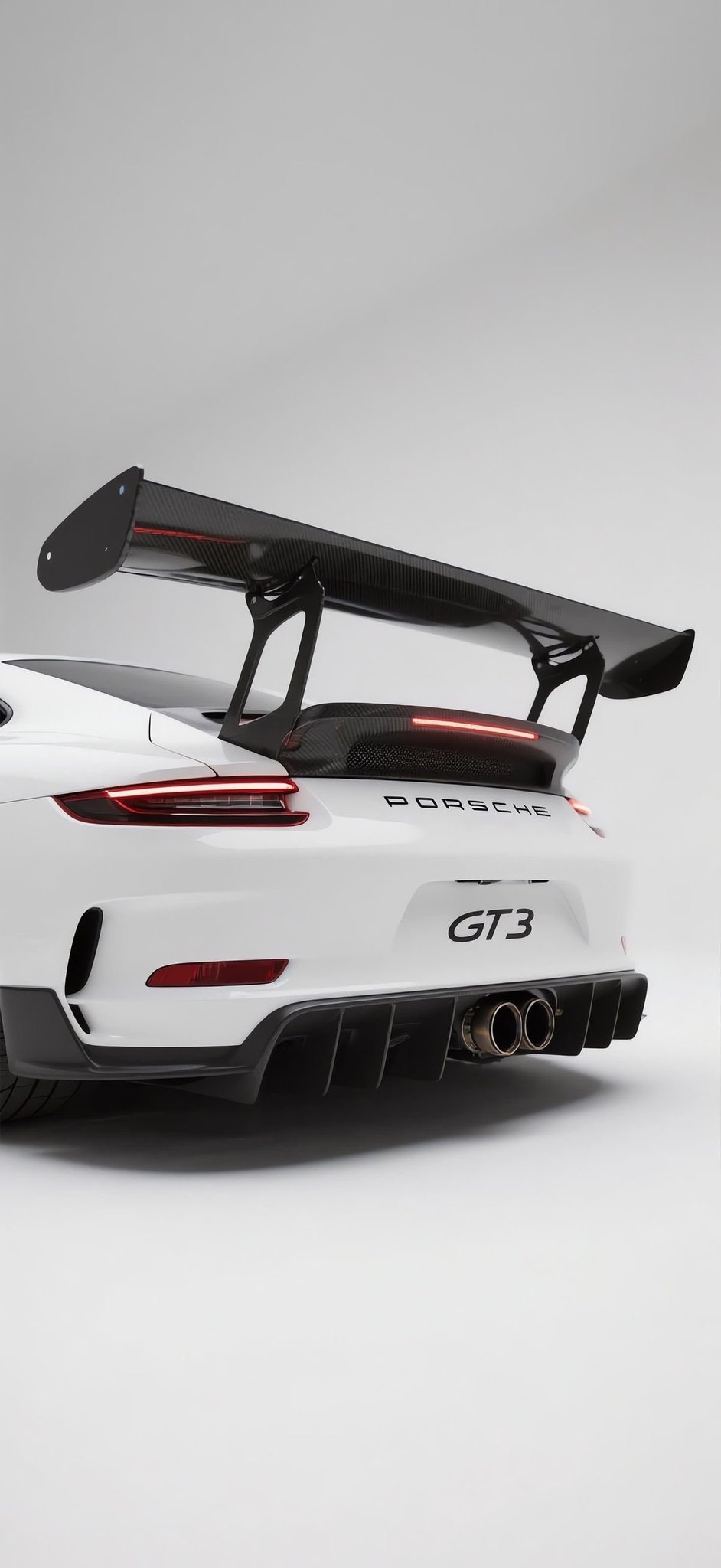 Close-up da traseira de um Porsche GT3 branco