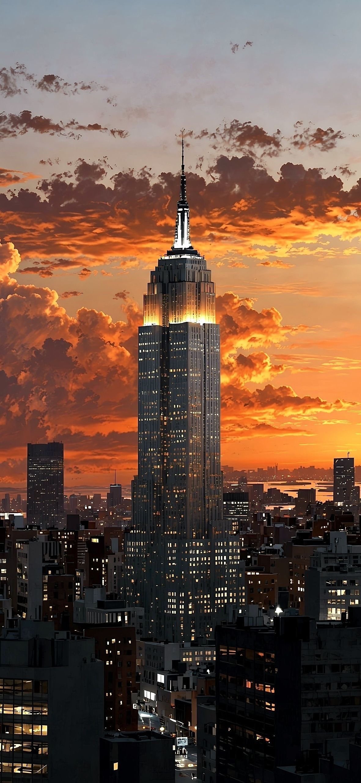 Edifício Empire State no horizonte de Manhattan ao pôr do sol