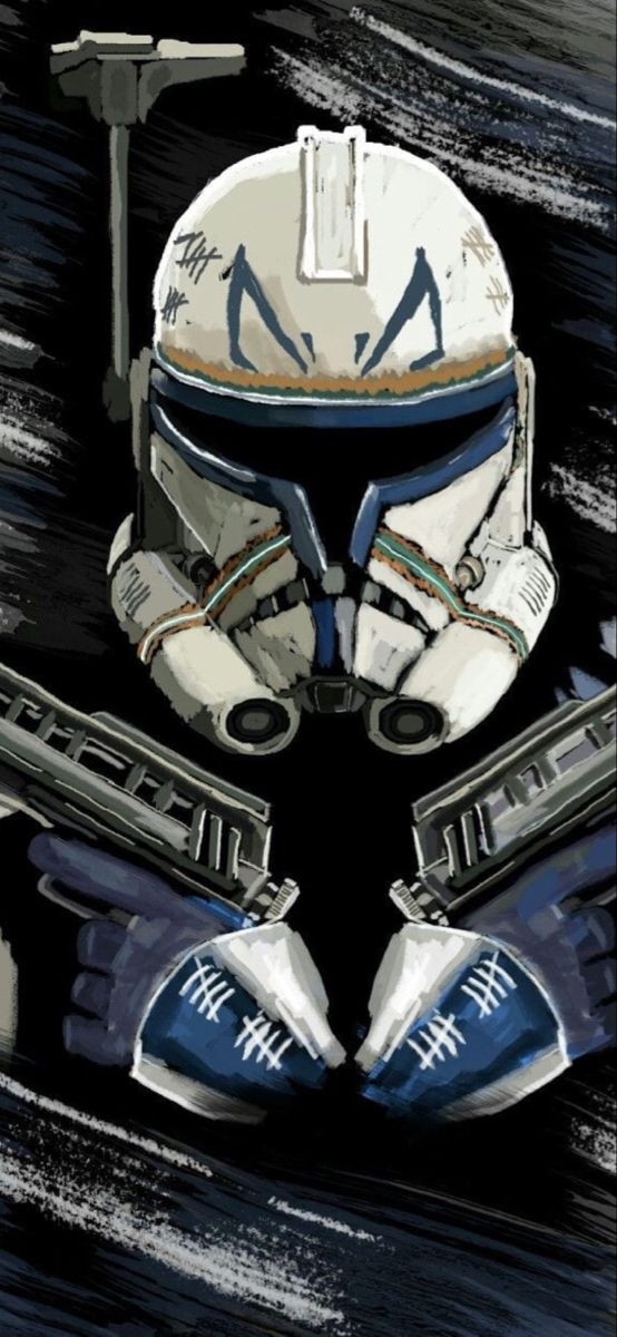 Depicts a battle-hardened Star Wars clone trooper
