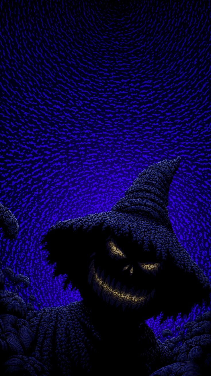 This is a Gothic style dark fantasy illustration depicting an evil scarecrow