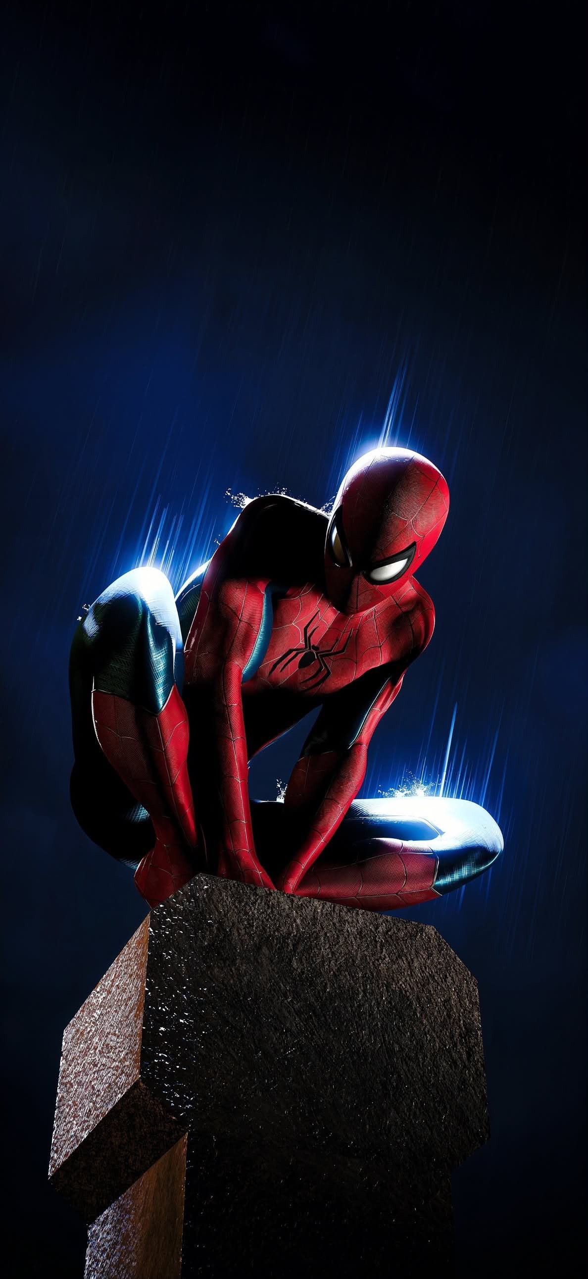 Spider-Man wallpaper with red and blue glowing suit