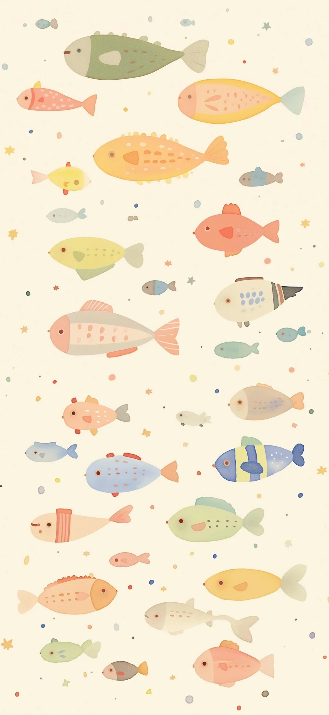 Cartoon fish scattered on a beige background