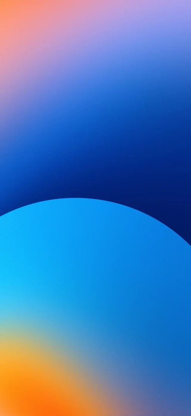 This is a high-definition smartphone wallpaper featuring geometric curved gradient colors in blue, orange, and purple, suitable for fans of simple modern technology