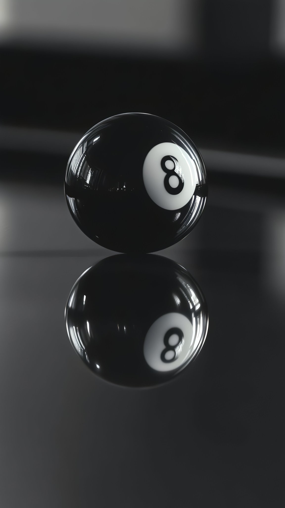 The floating 8-ball showcases a mysterious and cool ceremonial vibe on a dark surface