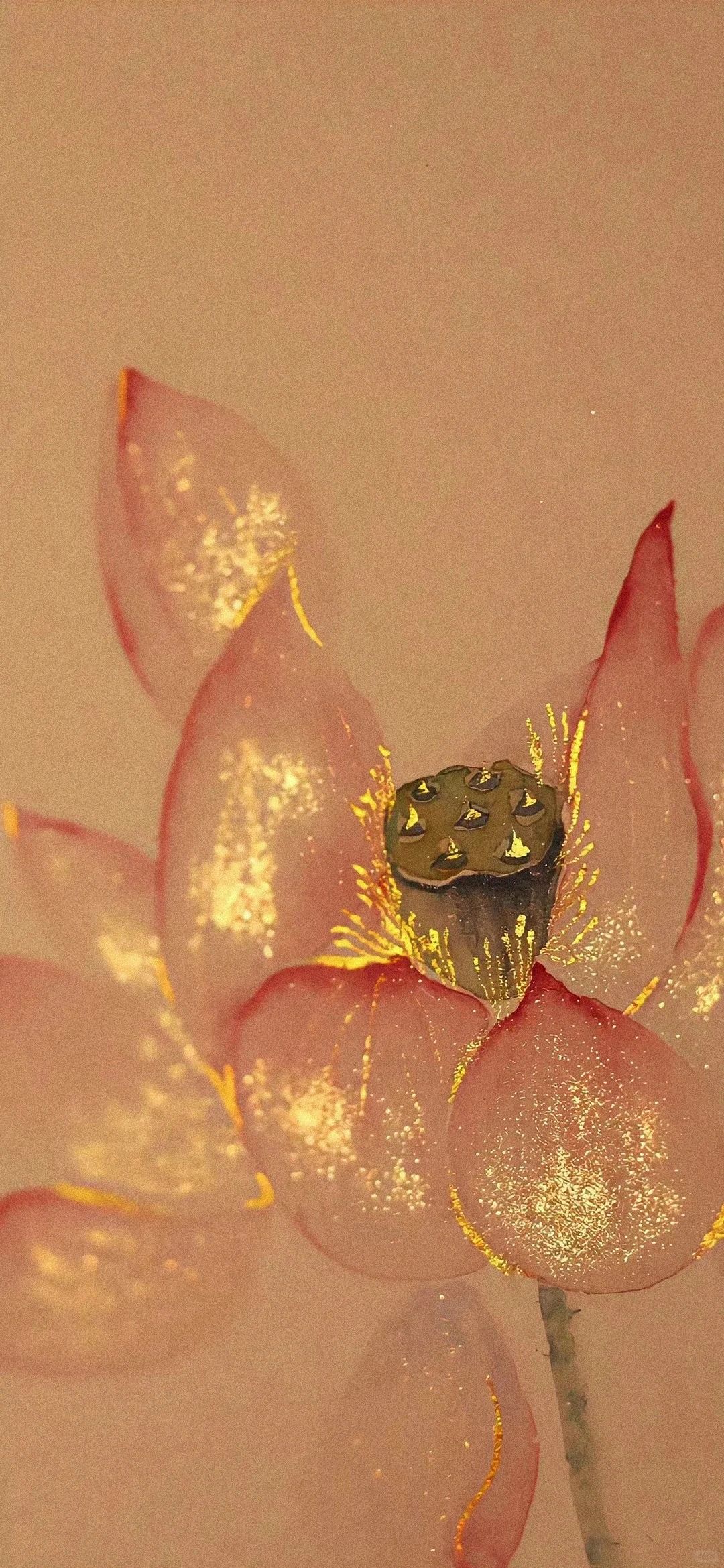 Gold foil lotus wallpaper showcases the elegance and nobility of a half-open lotus