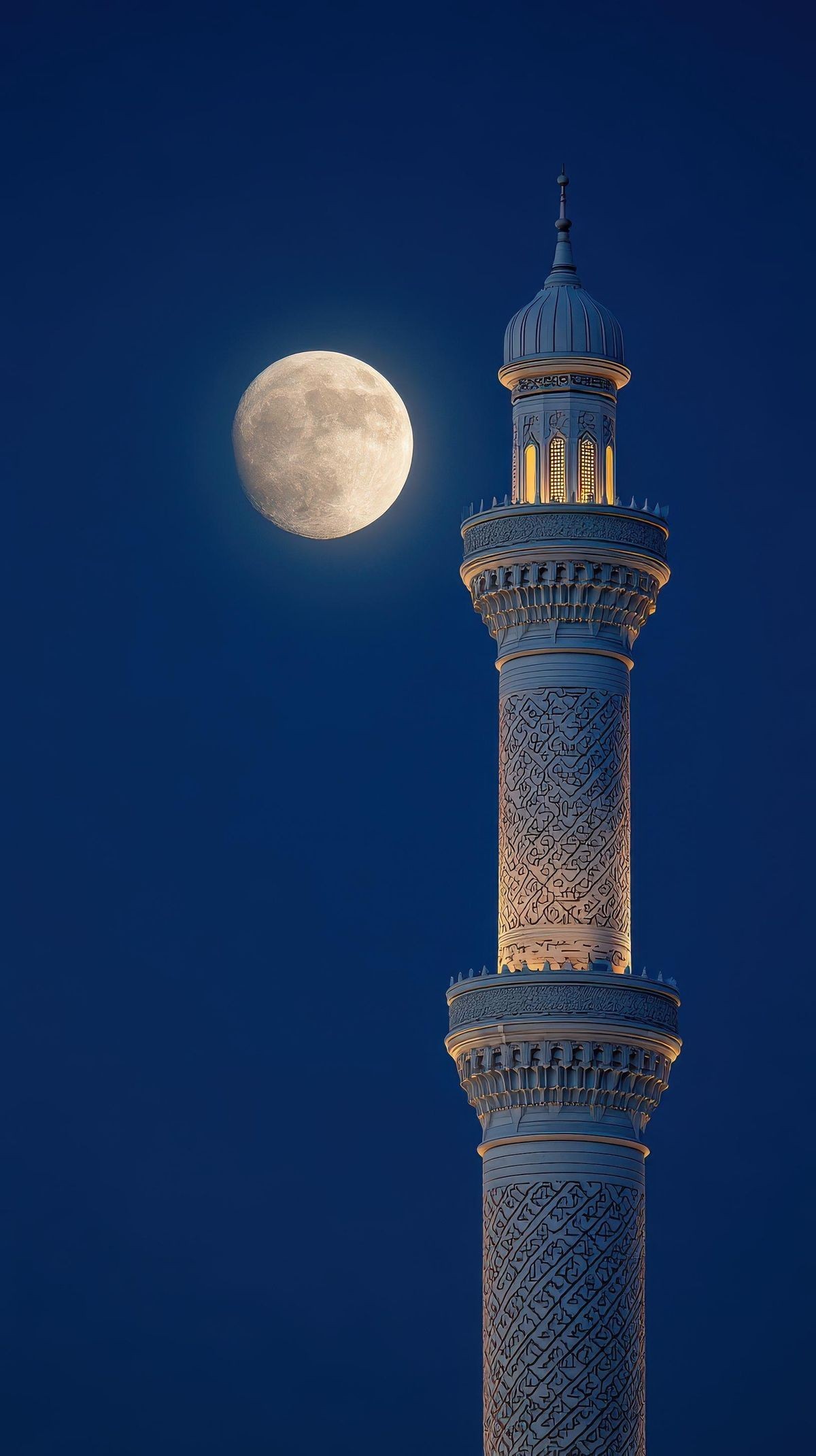 HD mobile wallpaper of the Islamic minaret and full moon
