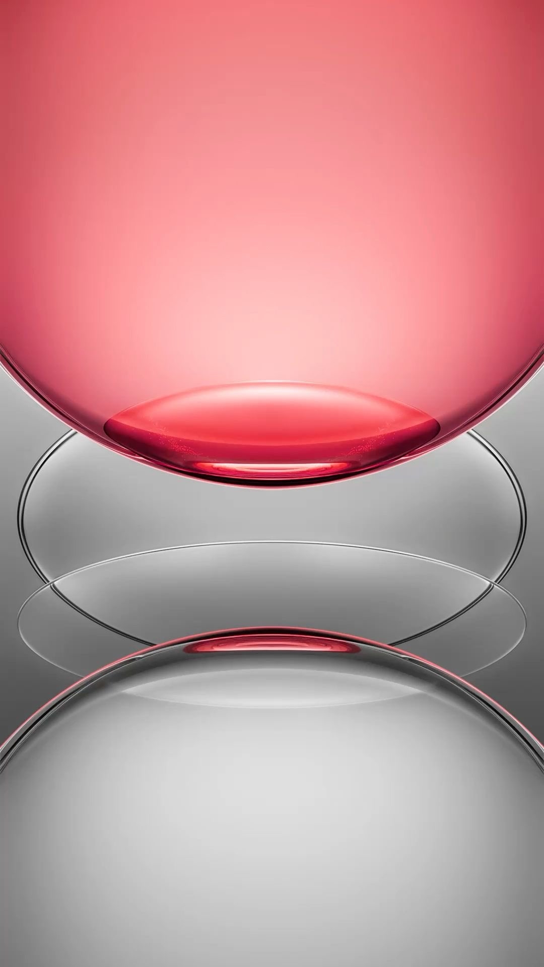 Futuristic smartphone wallpaper featuring a red crystal sphere and mirror reflection