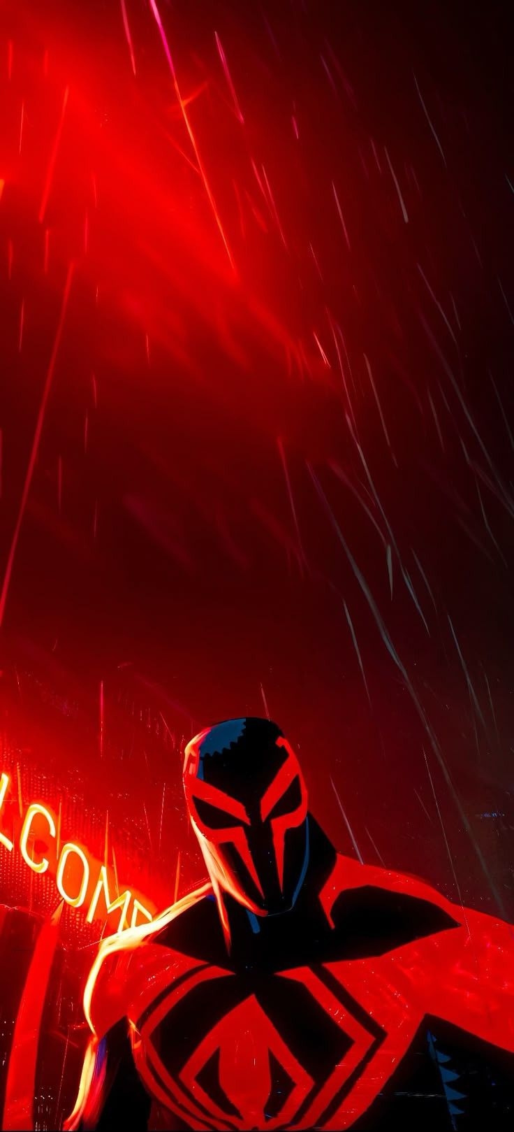 La silueta de Spider-Man en rojo oscuro y negro es dinámica