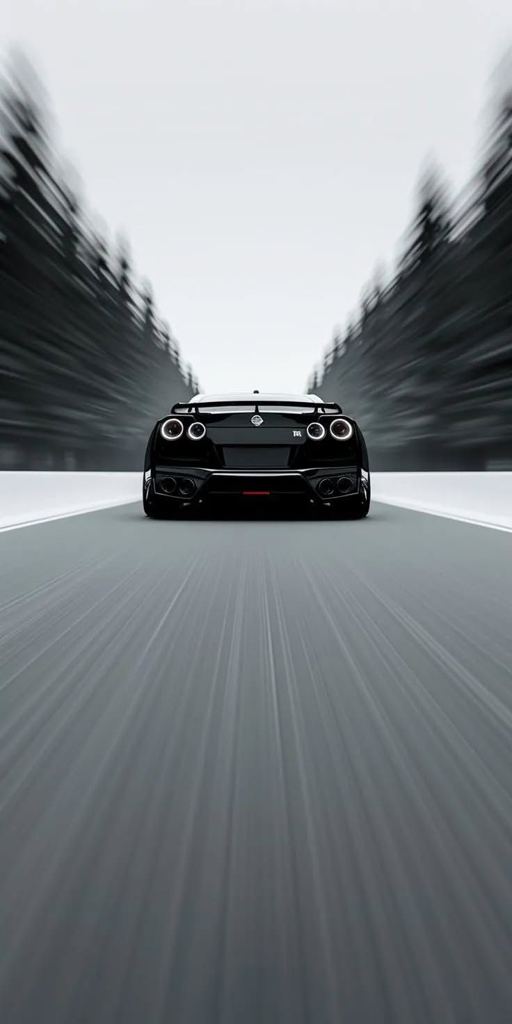 Close-up das luzes traseiras do Nissan GTR preto