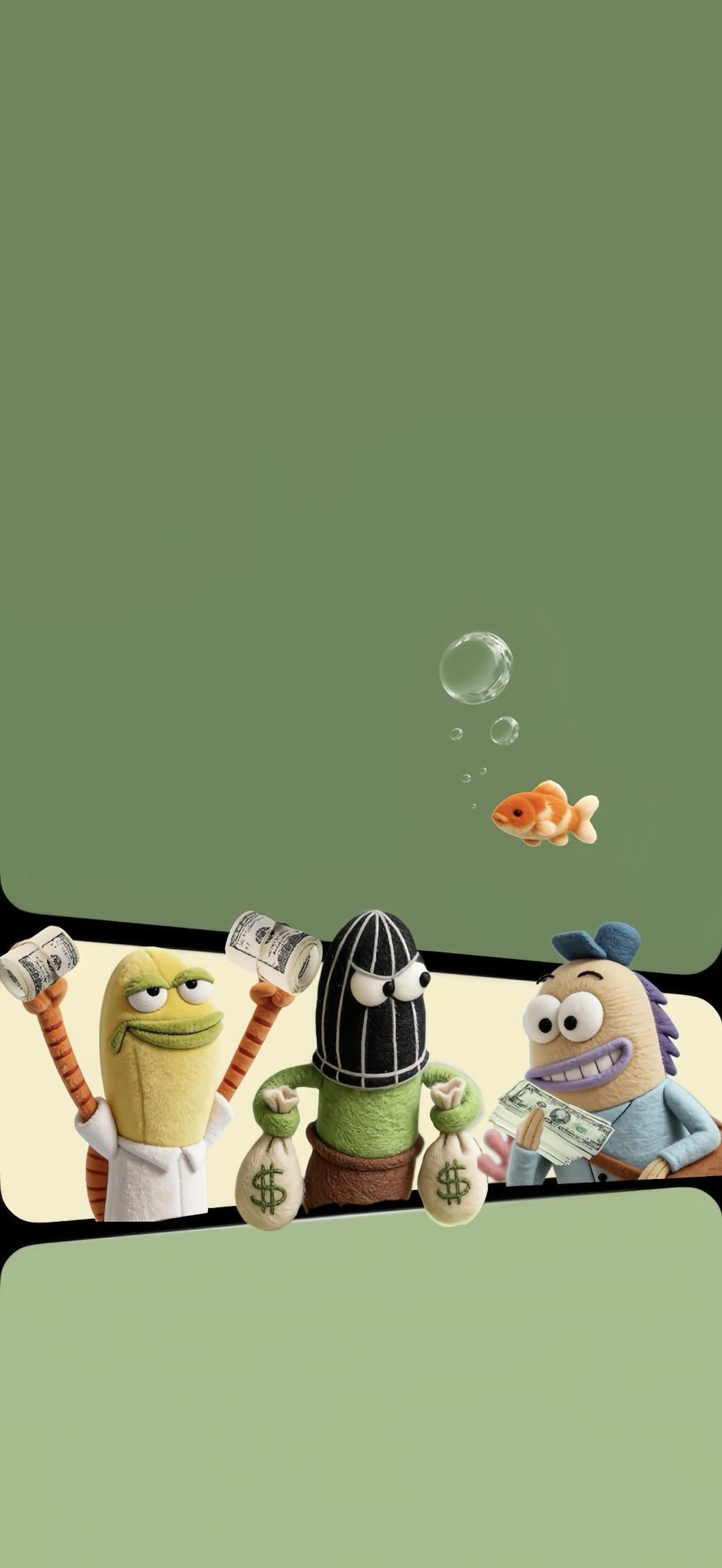 Dieses Bild zeigt einen skurrilen Stop-Motion-Animationsstil, der an Filzpuppenspiel und Knetanimation erinnert