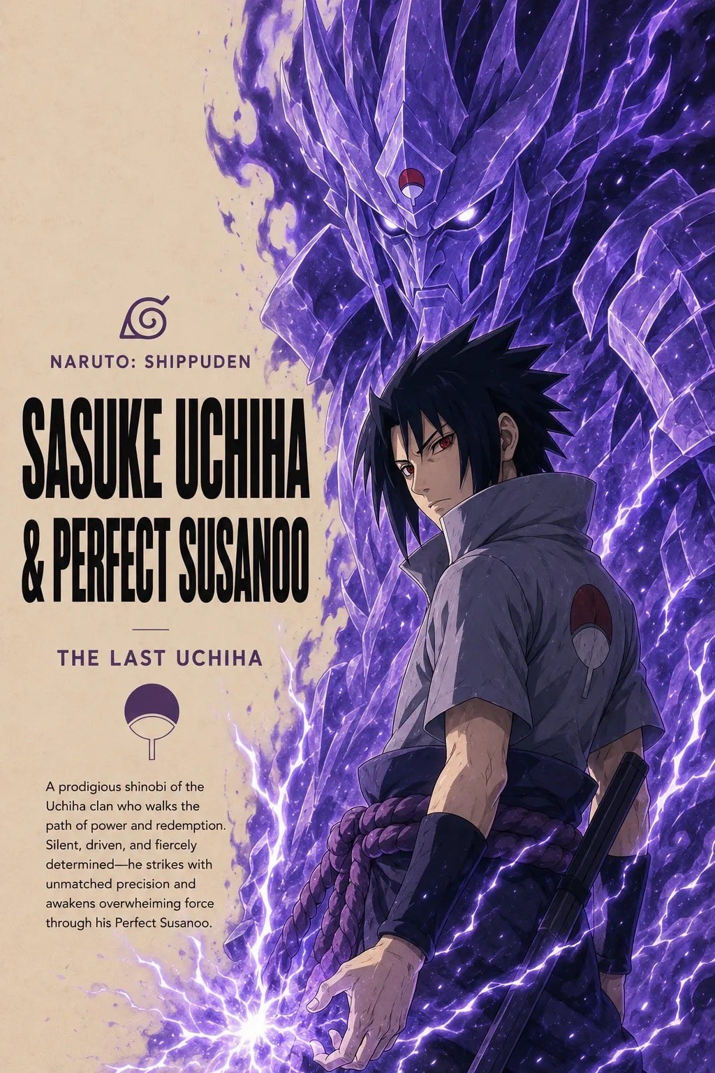 Sasuke wallpaper showcases a strong purple and black color scheme with a giant Susanoo armor