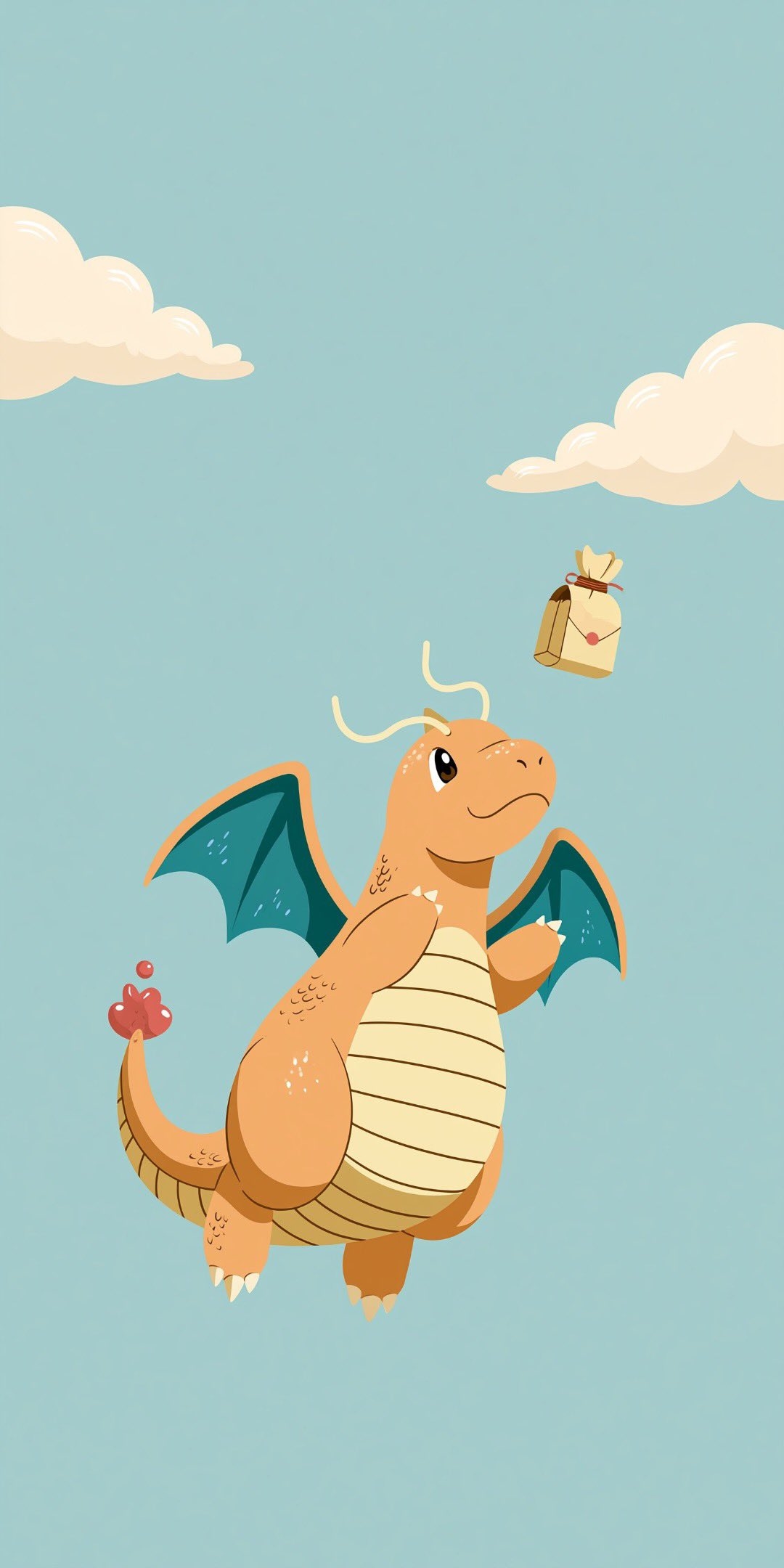 A cartoonish orange dragon floating in a blue sky delivering Lunar New Year greetings