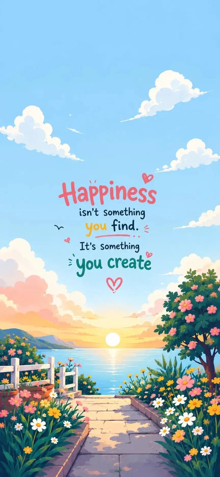 Inspirational healing wallpaper features a Miyazaki-style illustration with a positive English phrase