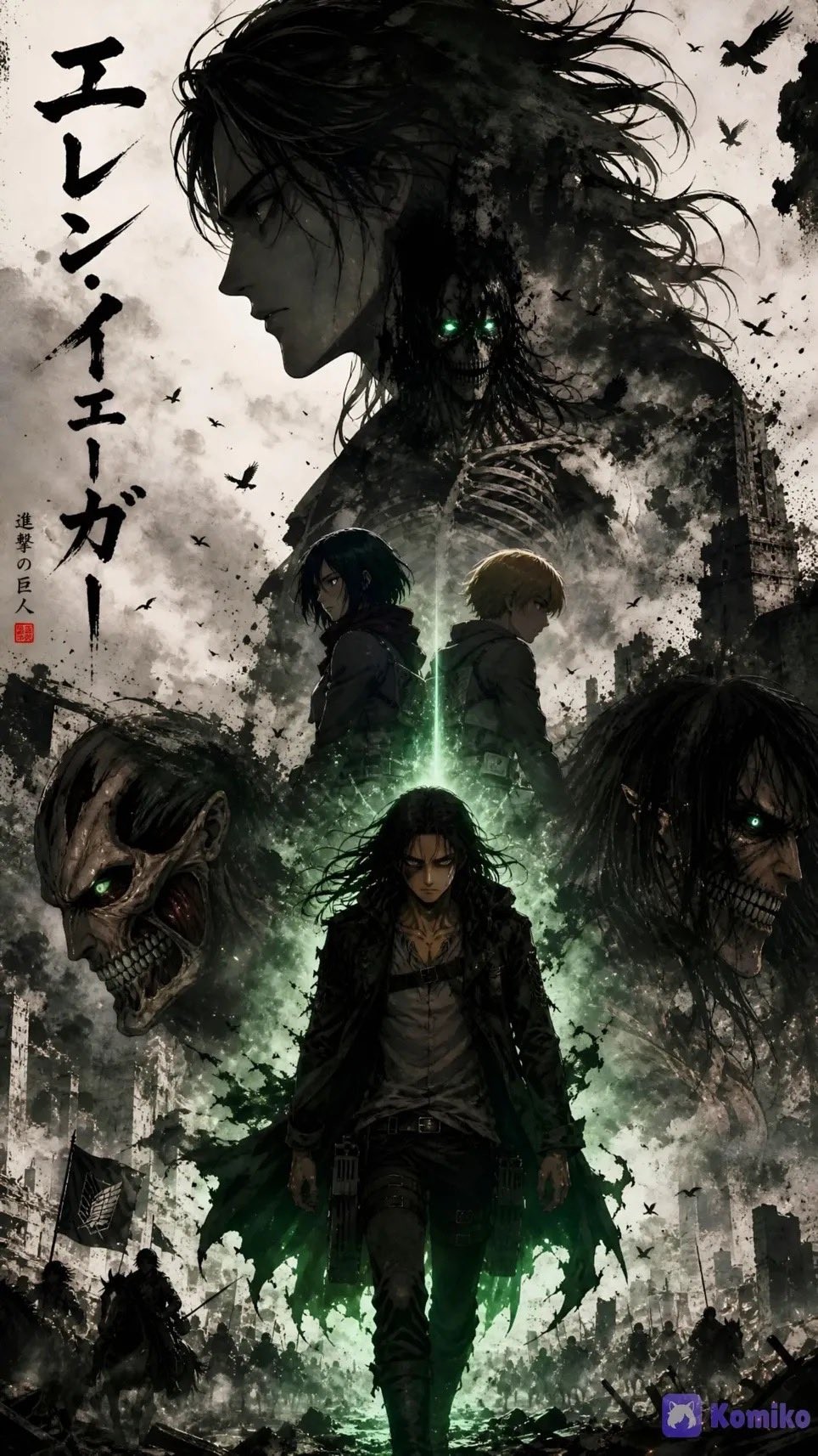 Eren wallpaper features a dark epic style at its center