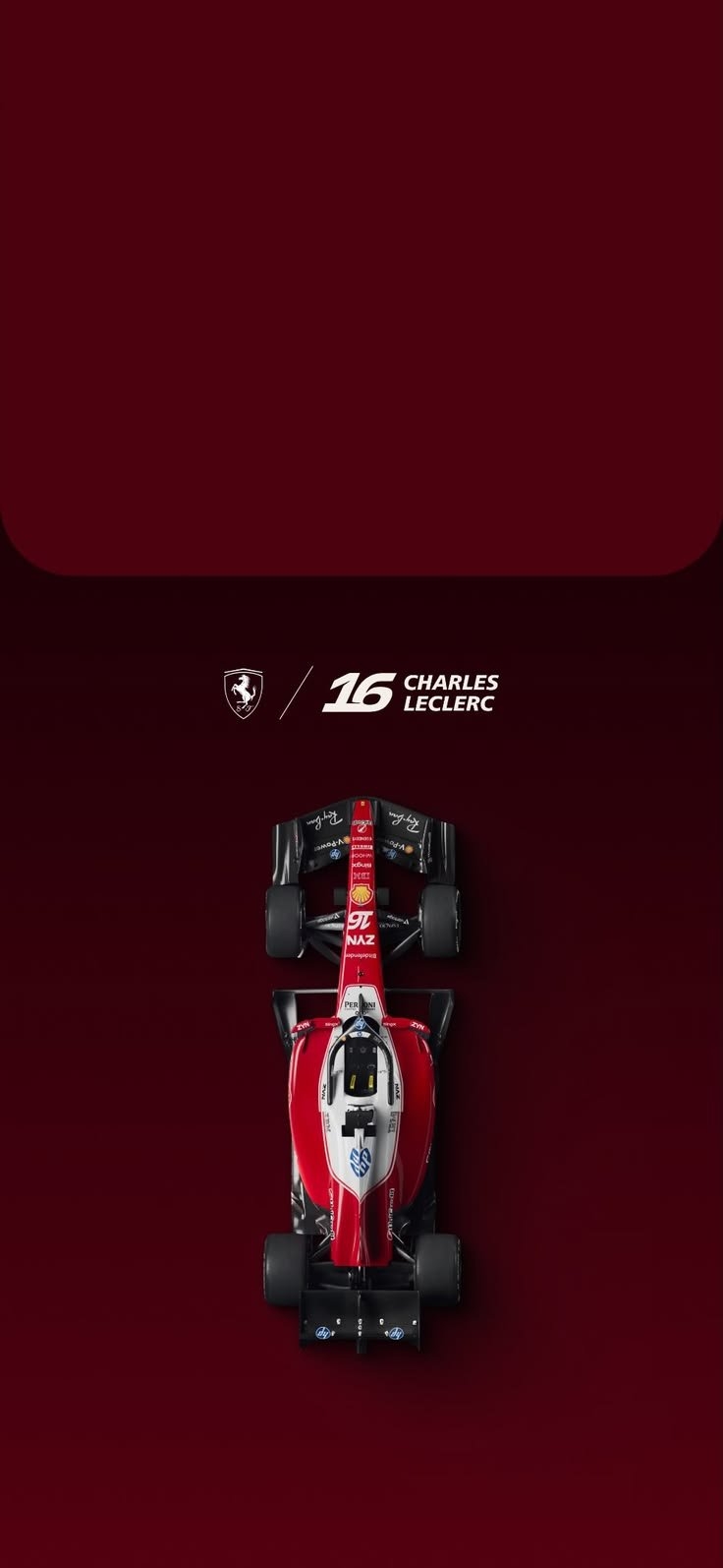 Das Ferrari F1 Auto zeigt geometrische Schönheit vor einem roten Hintergrund
