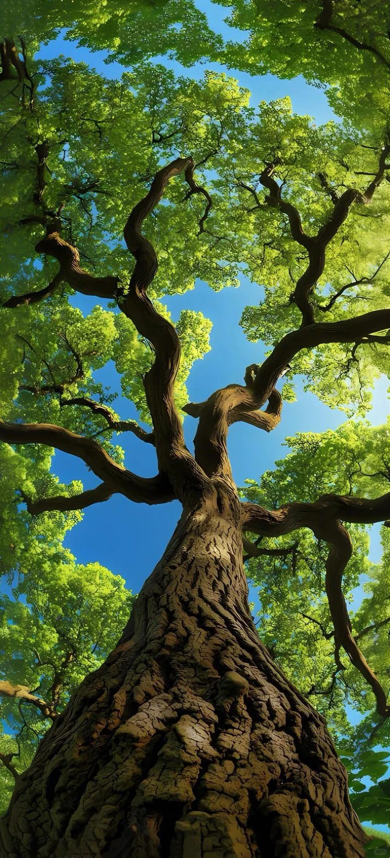 The towering ancient tree wallpaper showcases the strong trunk and crown