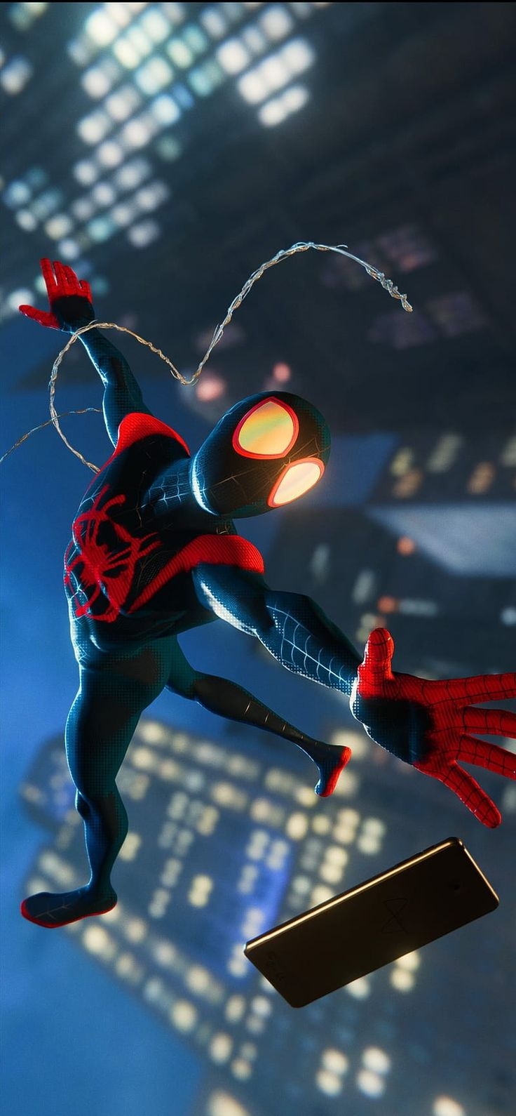 Der Luft-Shooting-Wallpaper von Miles Morales verfügt über dynamische und coole Farben