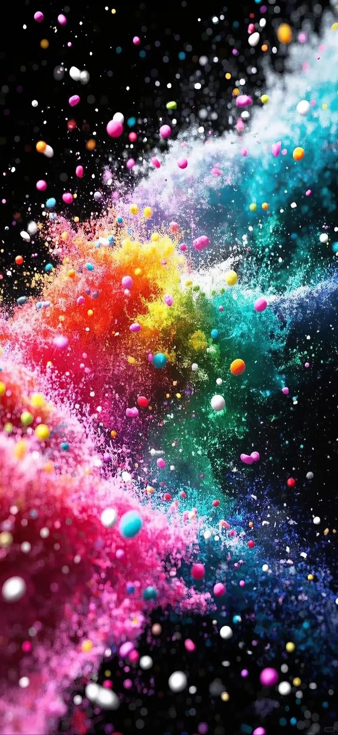 Das ist eine Tapete aus Regenbogenfarbpulver mit starkem visuellem Einfluss