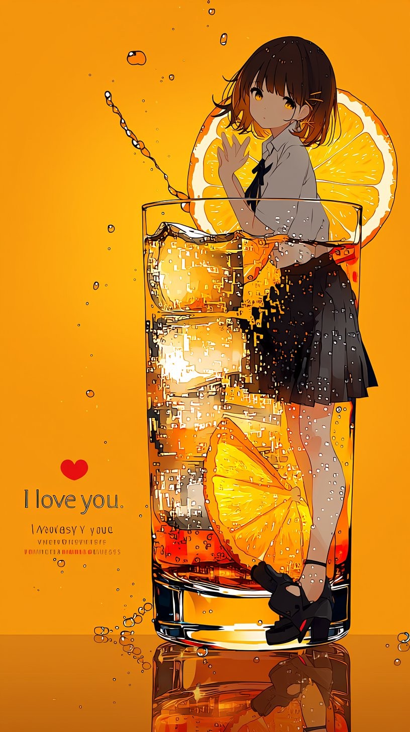 A short-haired figure curled up in a transparent cube, depicting a warm yellow tone and a sense of gentle healing in digital art