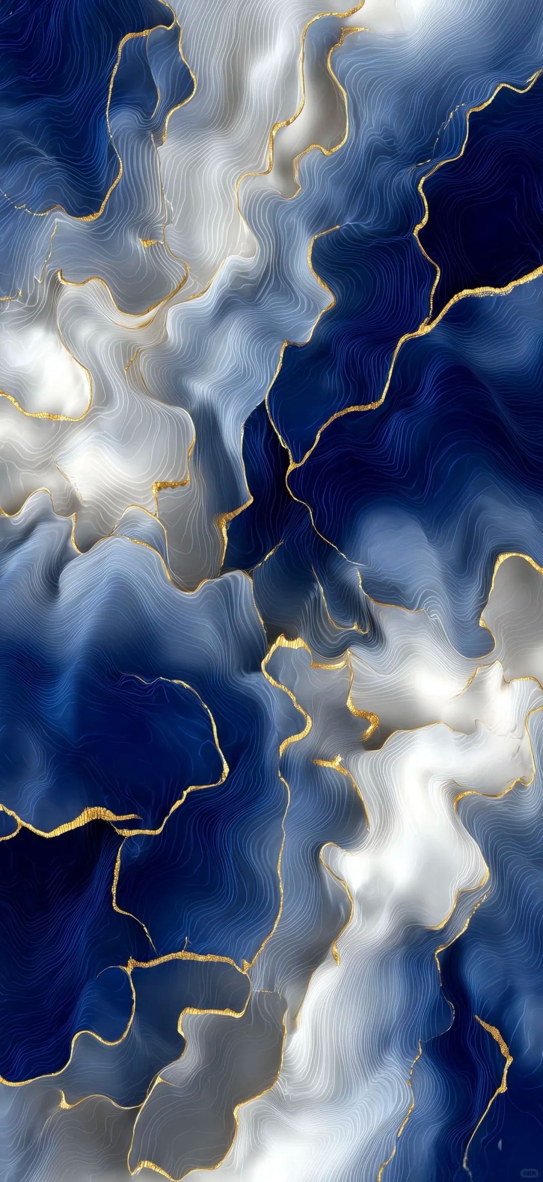 Luxuriöse Tapete mit tiefblauem und weißgoldenem Marmor-Design