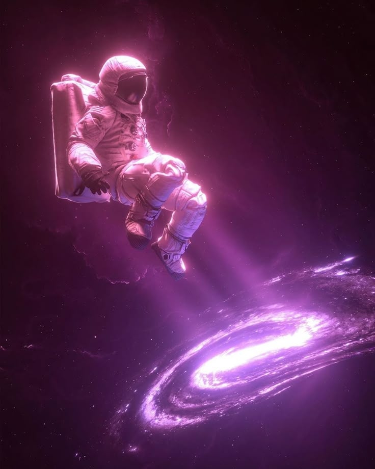 An astronaut floats in deep space, surrounded by the glow of a stunning galaxy