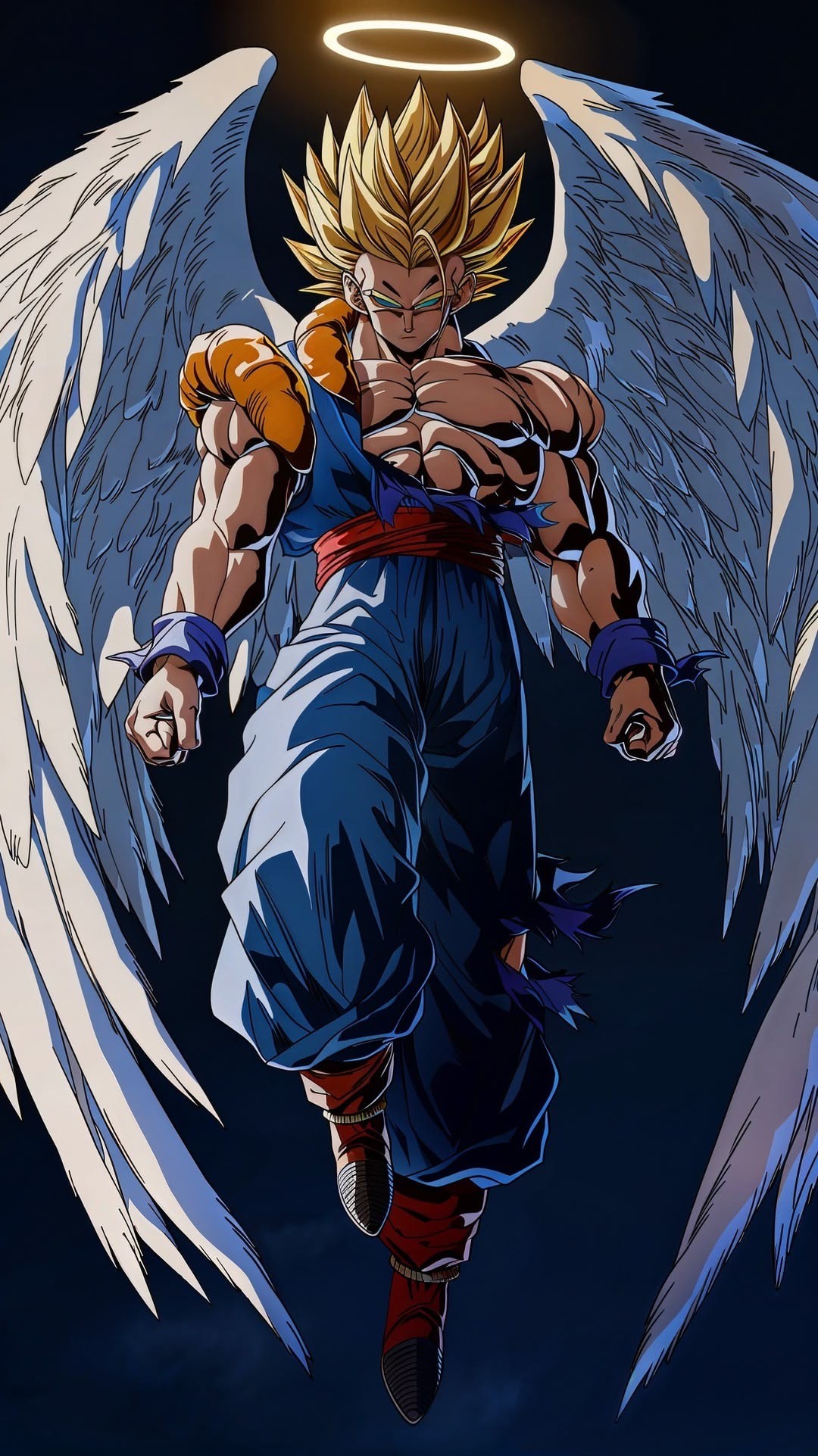 Un personnage d'anime musclé avec des cheveux bruns dorés en pico portant une veste bleue foncée et des lunettes de soleil
