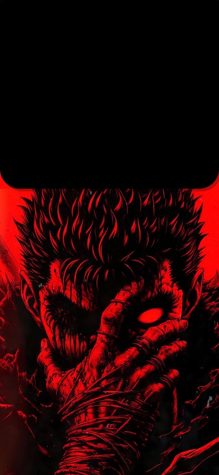  Berserk中的角色Guts在强烈的红黑色调中呈现出暗黑恐怖风格 