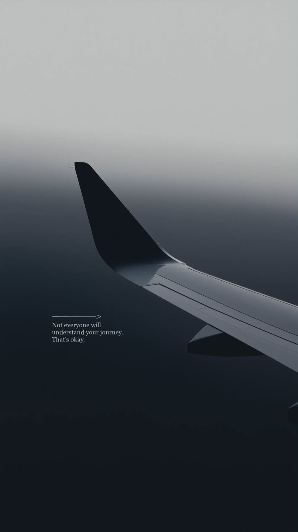 An aerial photograph depicting a journey not understood, with the airplane wing intersecting blurring sky and water