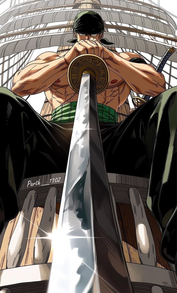 This illustration showcases dynamic manga aesthetics, highlighting the figure's imposing presence