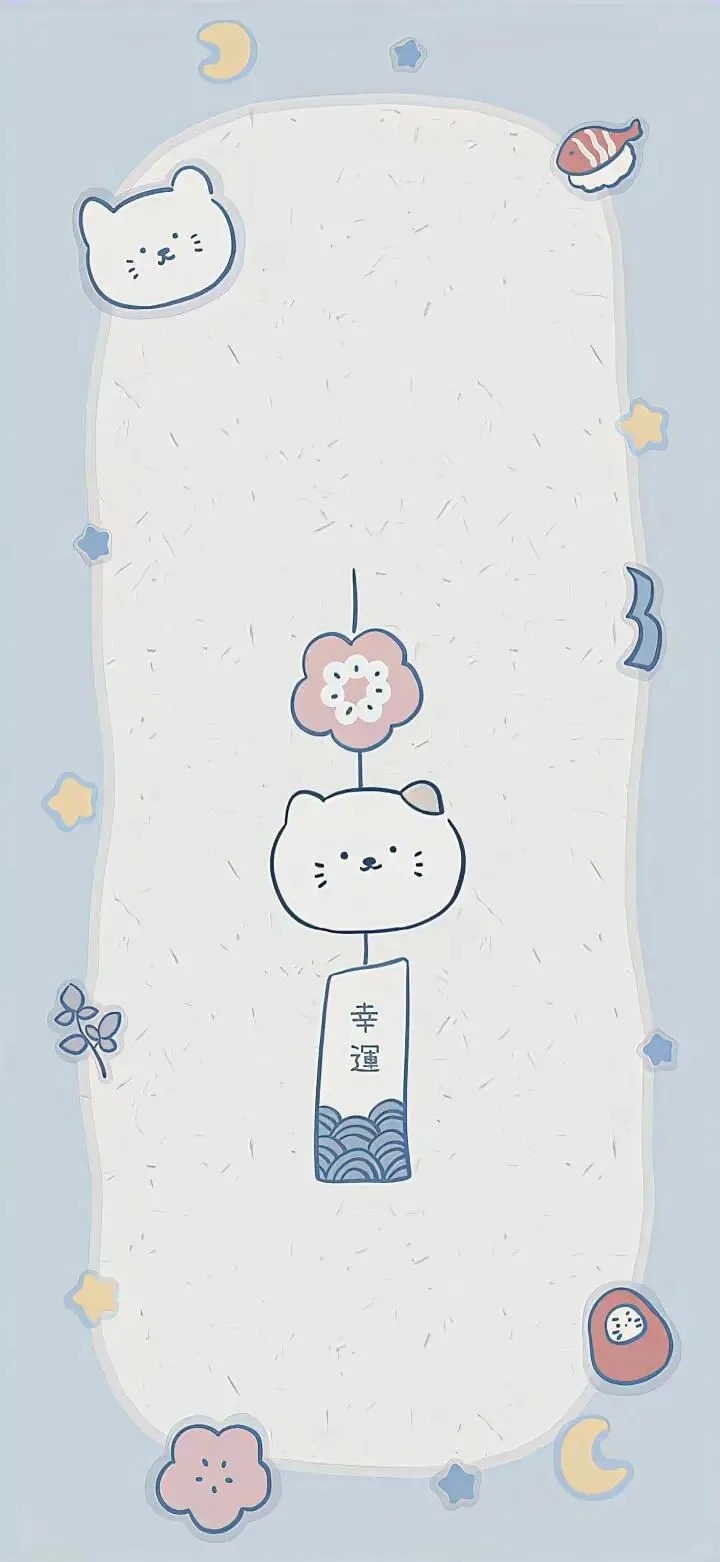 This is a lucky cat-themed wind chime wallpaper suitable for those who prefer Japanese minimalist style